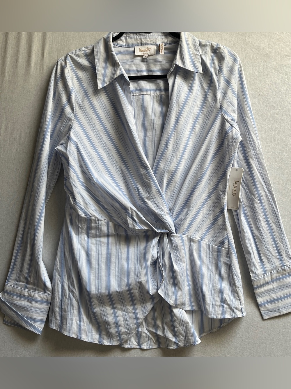 Laundry by Shelli Segal Striped Tie Front Blouse NWT Sz M